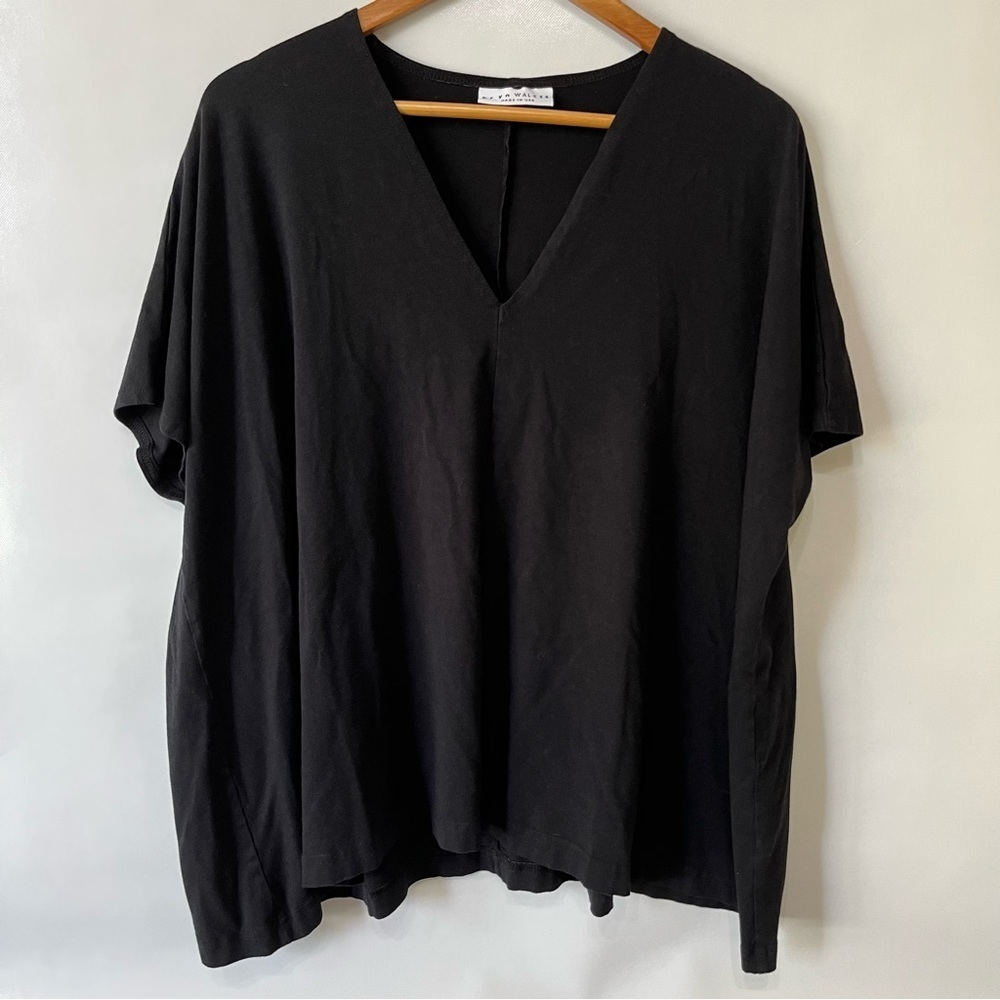 Bryn Walker Bamboo Organic Cotton Black V-Neck T-Shirt Oversized